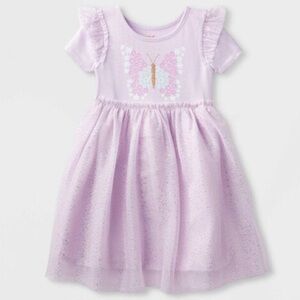 Cat & Jack Girls’ Adaptive Butterfly Short Sleeve Tulle Dress - Soft Violet XS